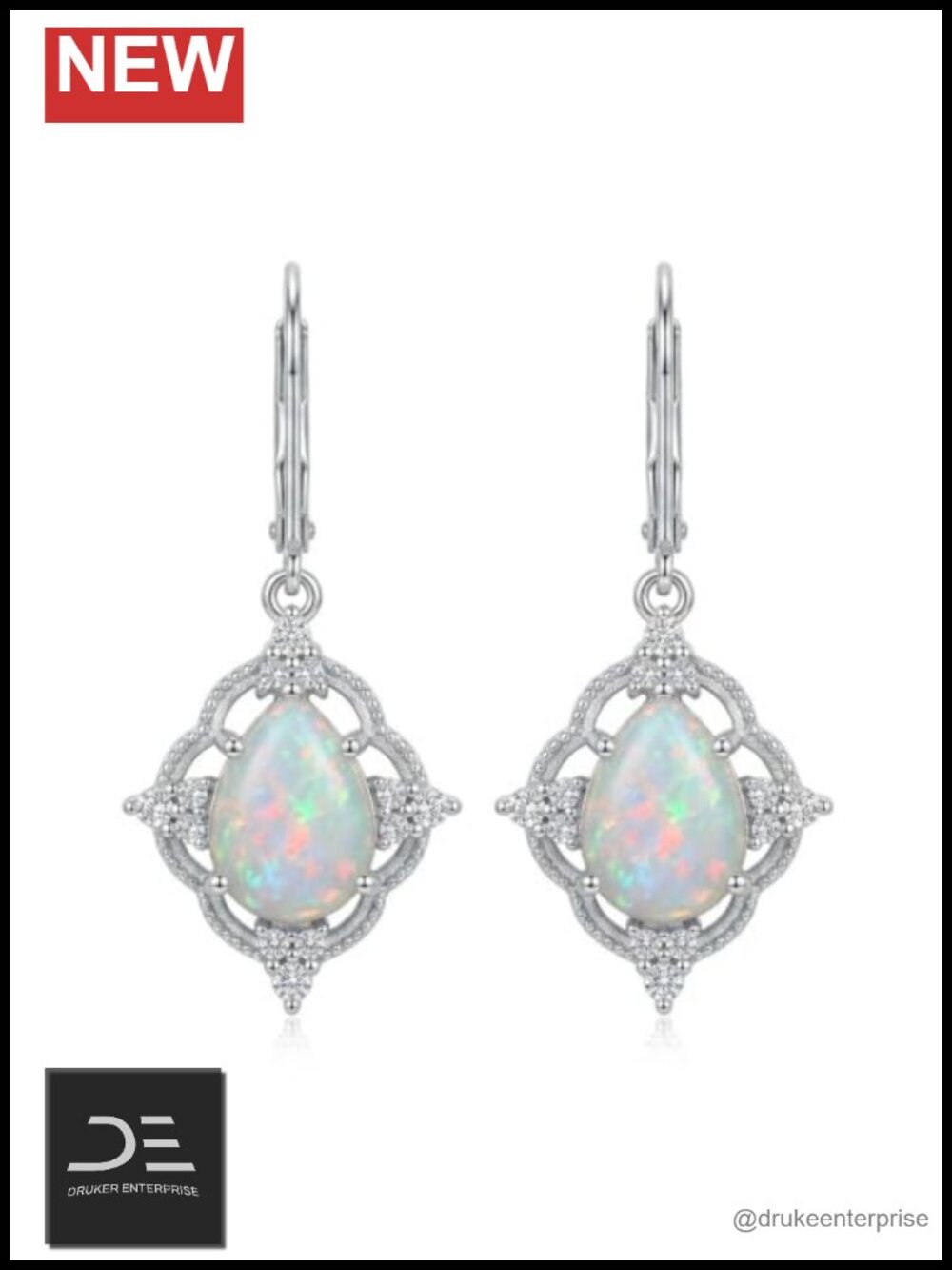 925 Sterling Silver Opal Dangle Earrings Leverback October Birthstone